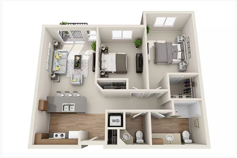 Floor plan for 2 beds, 1.5 baths, 853 sqft